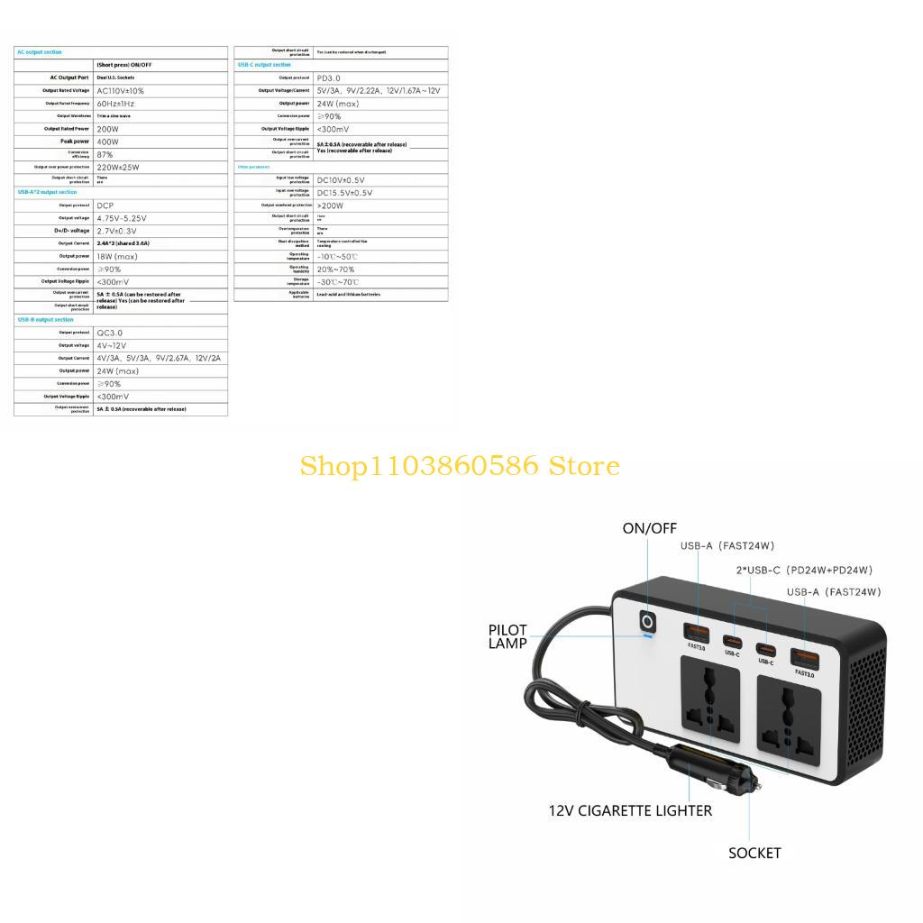 Outdoor Adventure Outlet - Inverter 200W Efisiensi Tinggi 242A DC12V